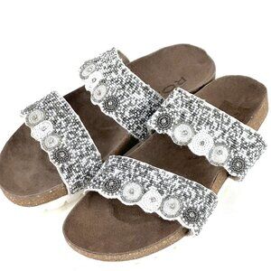 ROAN by Bed Stu Women Jury Summer Slide Flat Sandals 9 Multi Bead Double Strap